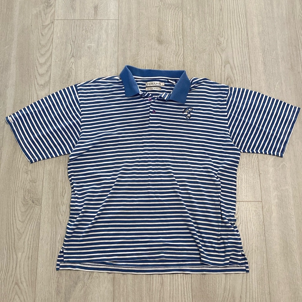 TEHAMA Blue and White Striped Men's Polo